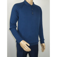 Men's Sweater Knit By BRANGO Turkey Polo Neck Cotton Blend 21220 Sax Blue