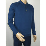 Men's Sweater Knit By BRANGO Turkey Polo Neck Cotton Blend 21220 Sax Blue