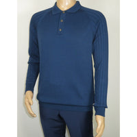 Men's Sweater Knit By BRANGO Turkey Polo Neck Cotton Blend 21220 Sax Blue