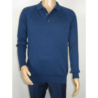 Men's Sweater Knit By BRANGO Turkey Polo Neck Cotton Blend 21220 Sax Blue