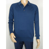 Men's Sweater Knit By BRANGO Turkey Polo Neck Cotton Blend 21220 Sax Blue