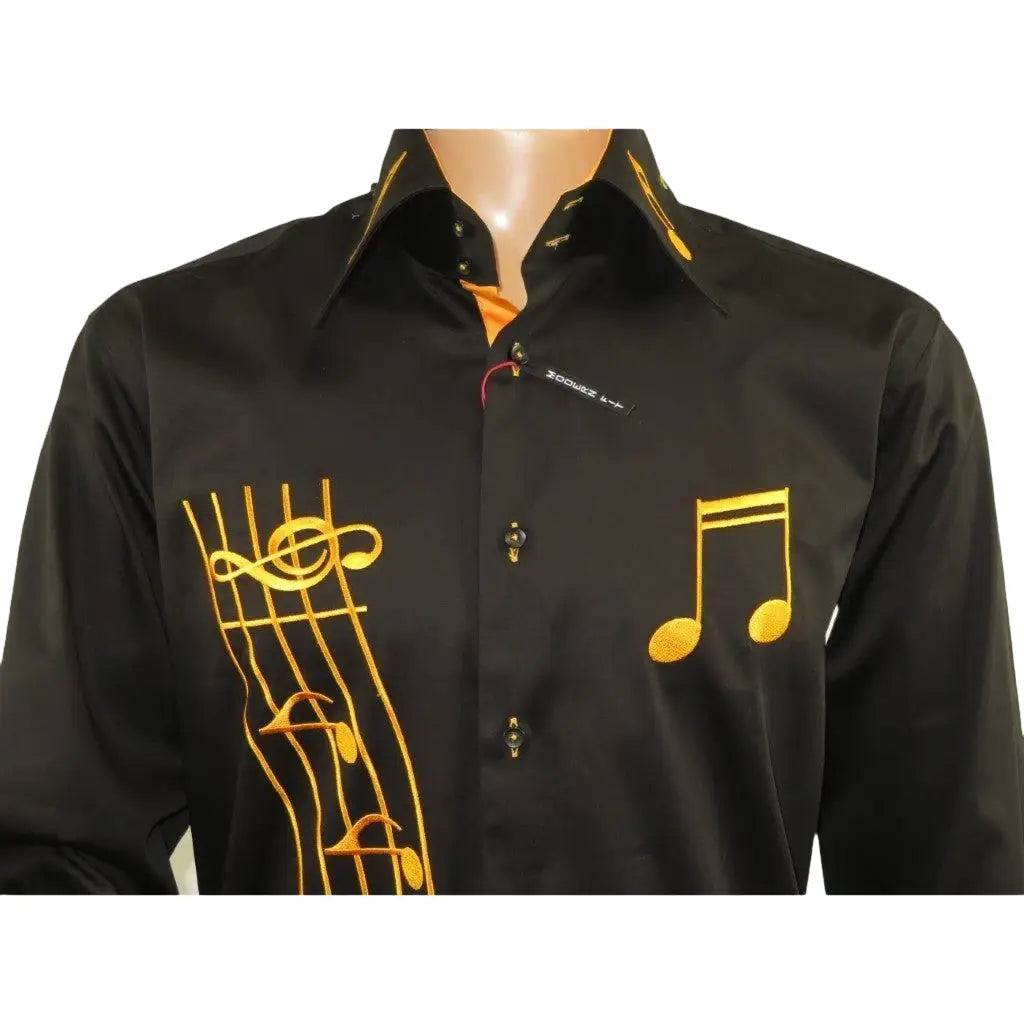 Men Axxess Turkey Shirt 100% Cotton Musical Note 224-56 French Cuffs Black Gold