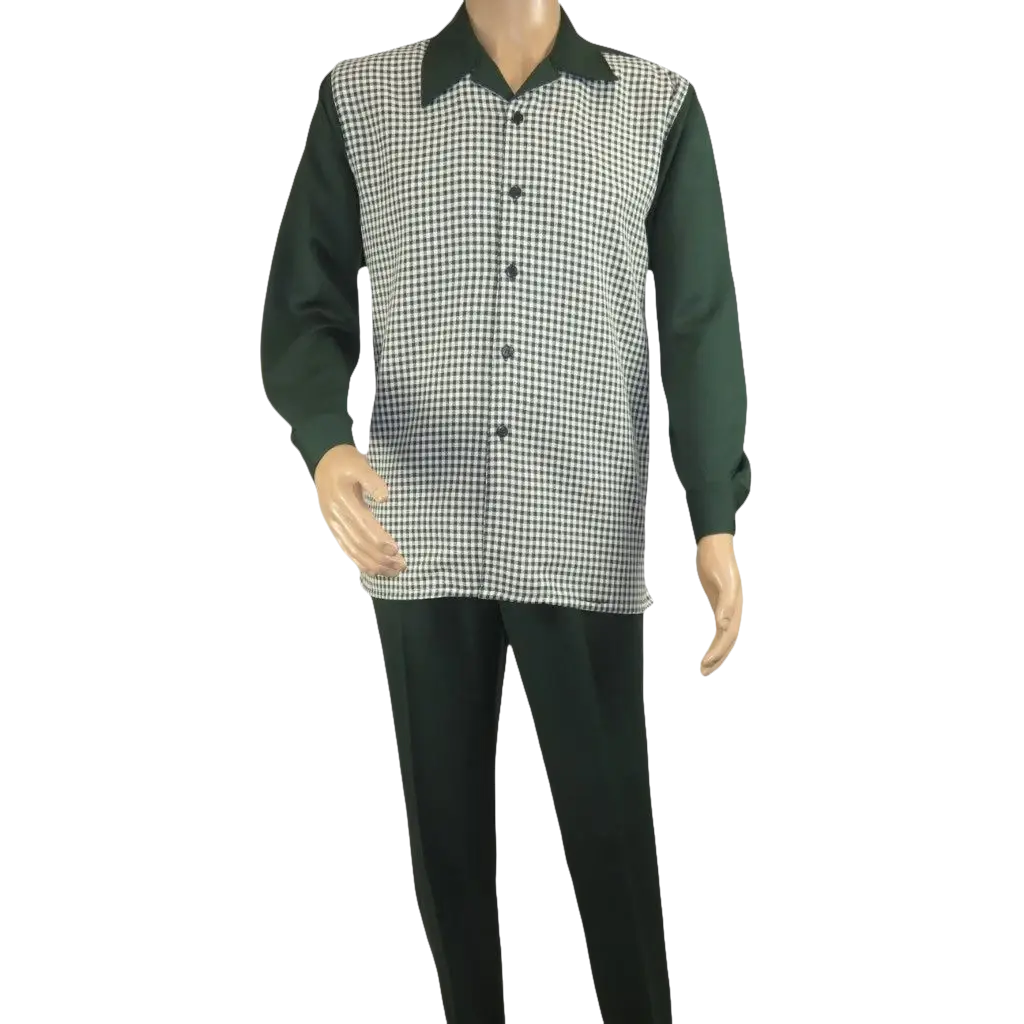 Men's MONTIQUE Two Piece Set Walking Leisure Suit 2367 Green Checkers