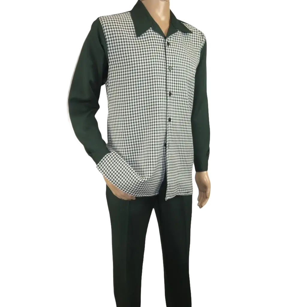 Men's MONTIQUE Two Piece Set Walking Leisure Suit 2367 Green Checkers
