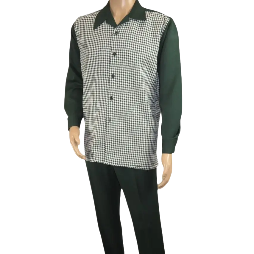 Men's MONTIQUE Two Piece Set Walking Leisure Suit 2367 Green Checkers