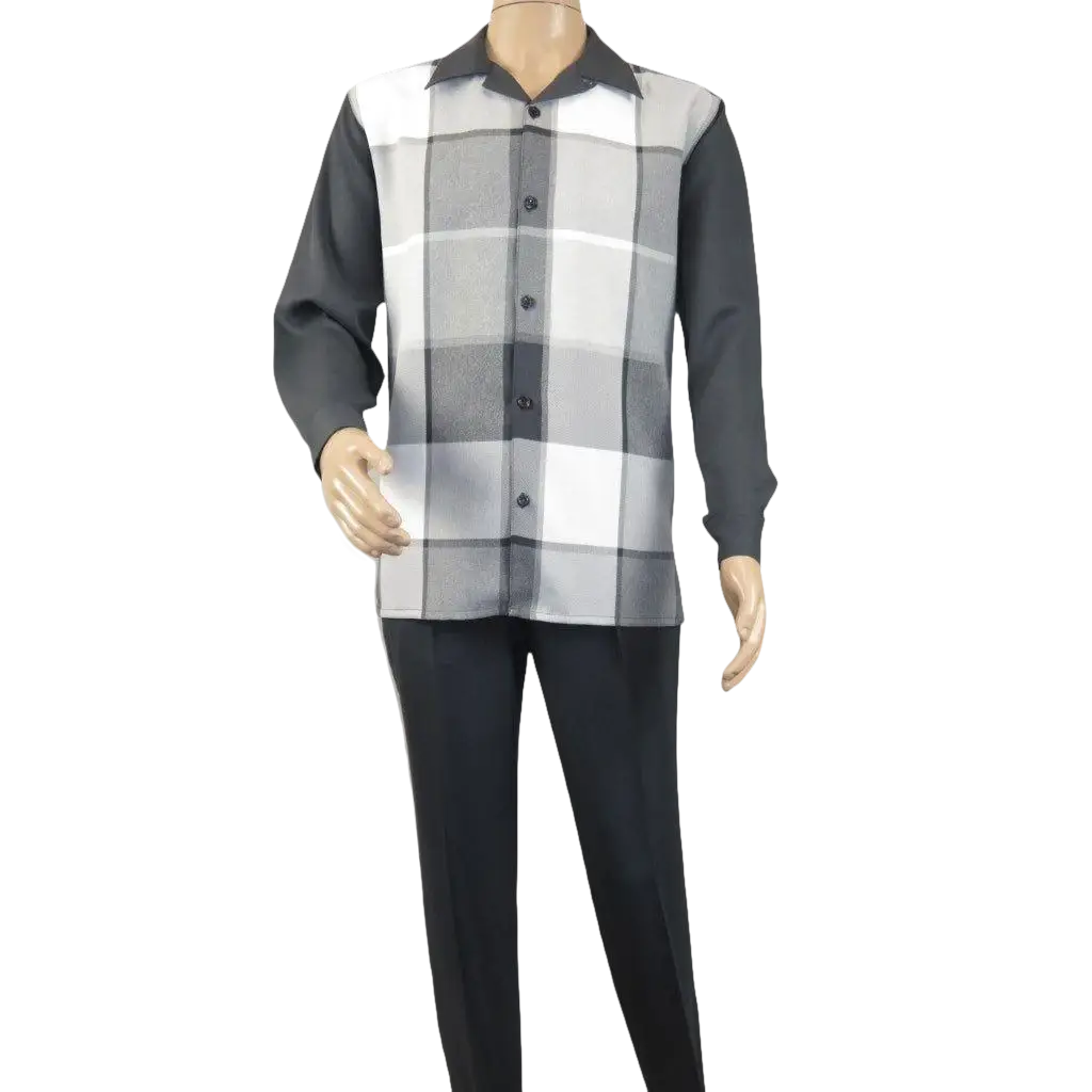 Men's MONTIQUE Two Piece Set Walking Leisure Suit 2370 Gray Plaid