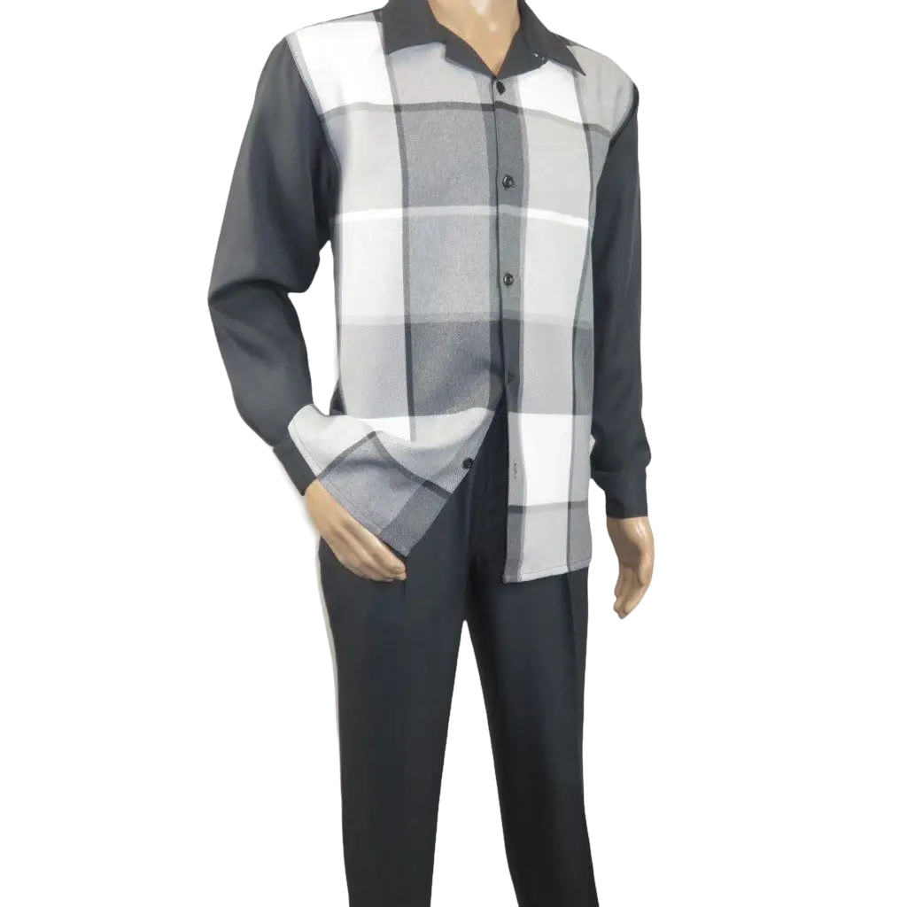 Men's MONTIQUE Two Piece Set Walking Leisure Suit 2370 Gray Plaid