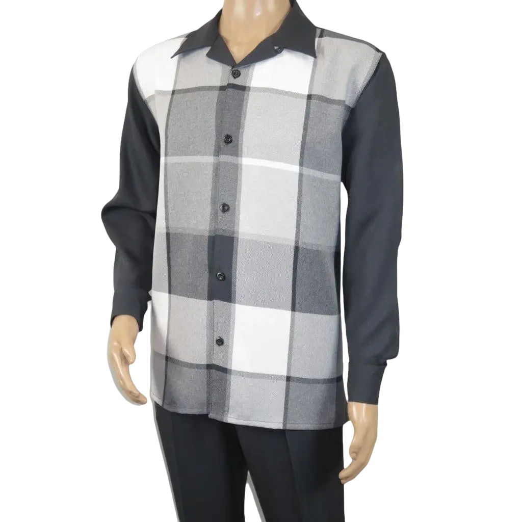 Men's MONTIQUE Two Piece Set Walking Leisure Suit 2370 Gray Plaid