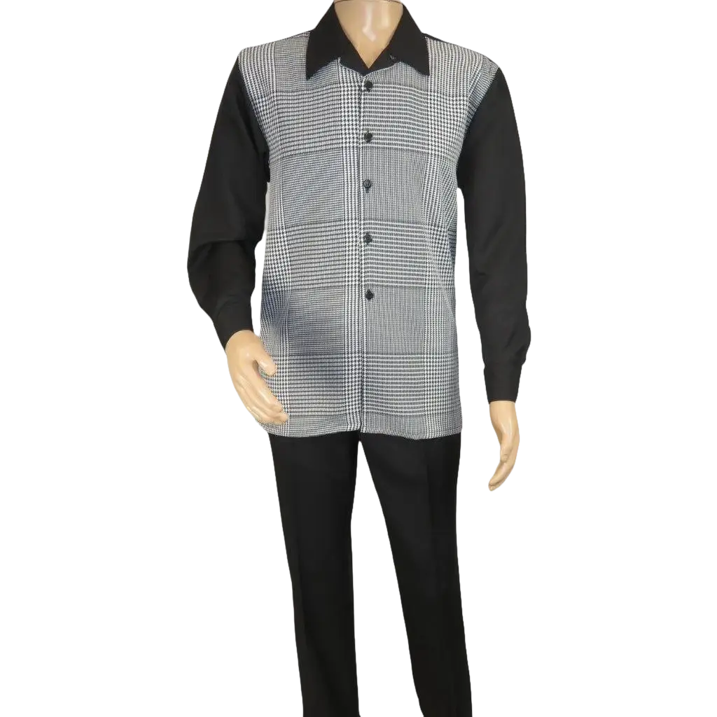 Men's MONTIQUE 2 PC Set Walking Leisure Suit 2390 Black White Hounds tooth