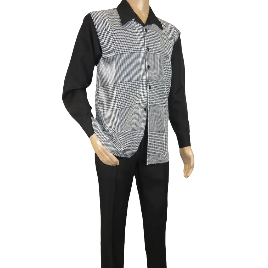 Men's MONTIQUE 2 PC Set Walking Leisure Suit 2390 Black White Hounds tooth