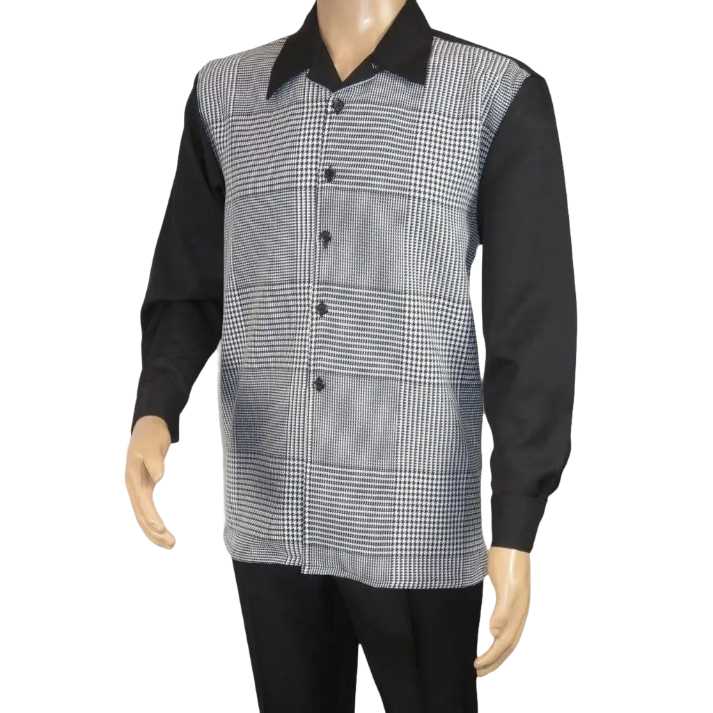 Men's MONTIQUE 2 PC Set Walking Leisure Suit 2390 Black White Hounds tooth