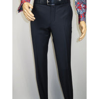 Men's MONO Turkey Slacks 100% Wool Plain Front Regular Fit 2501-02 Navy Blue
