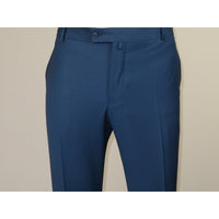 Men's MONO Turkey Slacks 100% Wool Plain Front Regular Fit 2501-05 French Blue