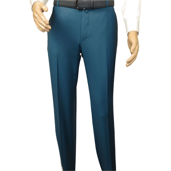 Men's MONO Turkey Slacks 100% Wool Plain Front Regular Fit 2501-12 L.Teal