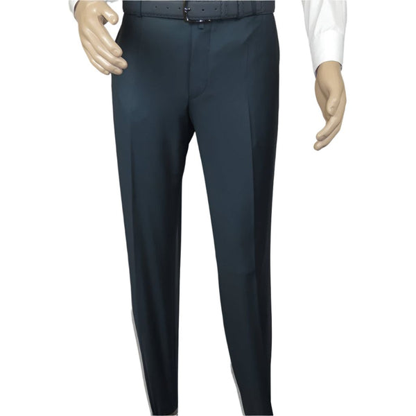 Men's MONO Turkey Slacks 100% Wool Plain Front Regular Fit 2501-17 D. Teal