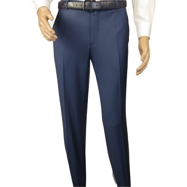 Men's MONO Turkey Slacks 100% Wool Plain Front Regular Fit 2501-24 Mid Blue