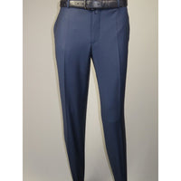 Men's MONO Turkey Slacks 100% Wool Plain Front Regular Fit 2501-24 Mid Blue