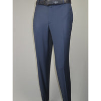 Men's MONO Turkey Slacks 100% Wool Plain Front Regular Fit 2501-24 Mid Blue