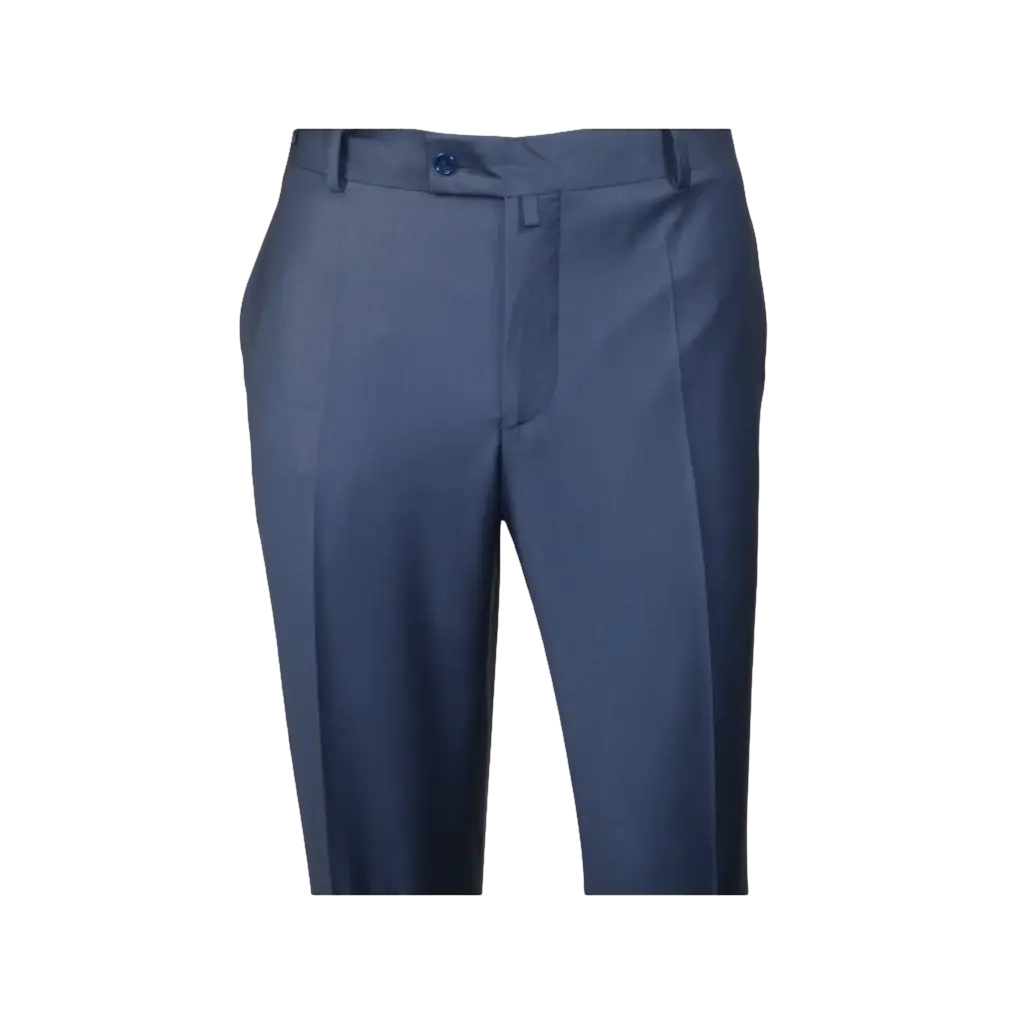 Men's MONO Turkey Slacks 100% Wool Plain Front Regular Fit 2501-24 Mid Blue