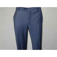 Men's MONO Turkey Slacks 100% Wool Plain Front Regular Fit 2501-24 Mid Blue