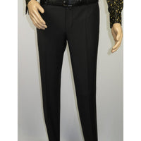 Men's MONO Turkey Slacks 100% Wool Plain Front Slim Fit 2502-01 Black