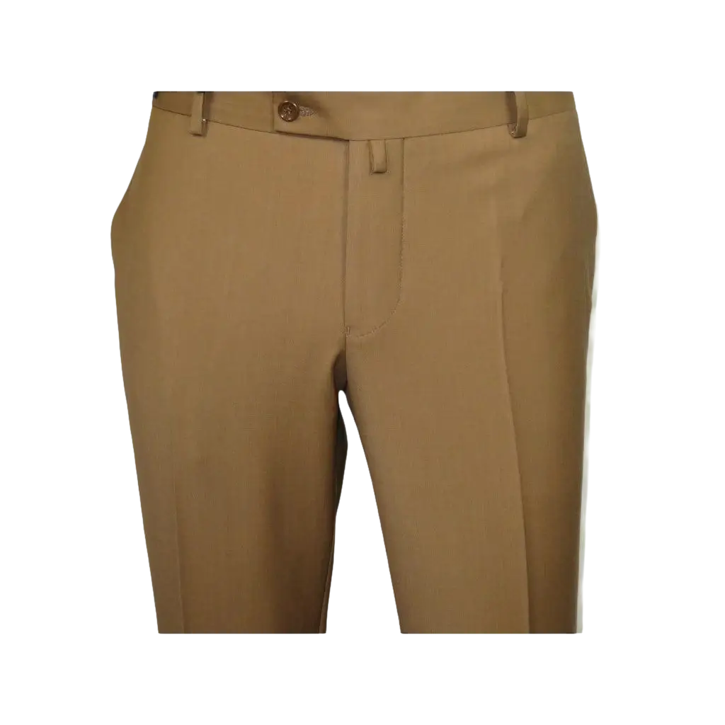 Men's MONO Turkey Slacks 100% Wool Plain Front Slim Fit 2502-10 Camel