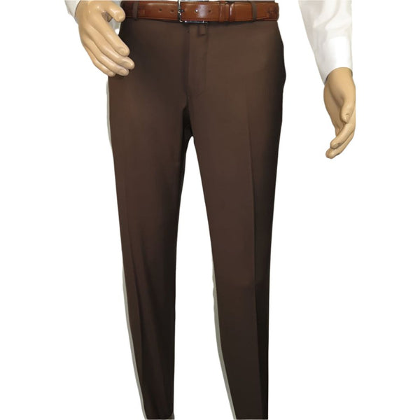 Men's MONO Turkey Slacks 100% Wool Plain Front Slim Fit 2502-12 Coco Brown