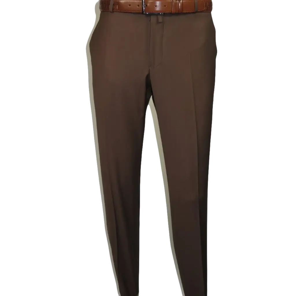 Men's MONO Turkey Slacks 100% Wool Plain Front Slim Fit 2502-12 Coco Brown