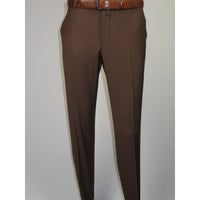 Men's MONO Turkey Slacks 100% Wool Plain Front Slim Fit 2502-12 Coco Brown