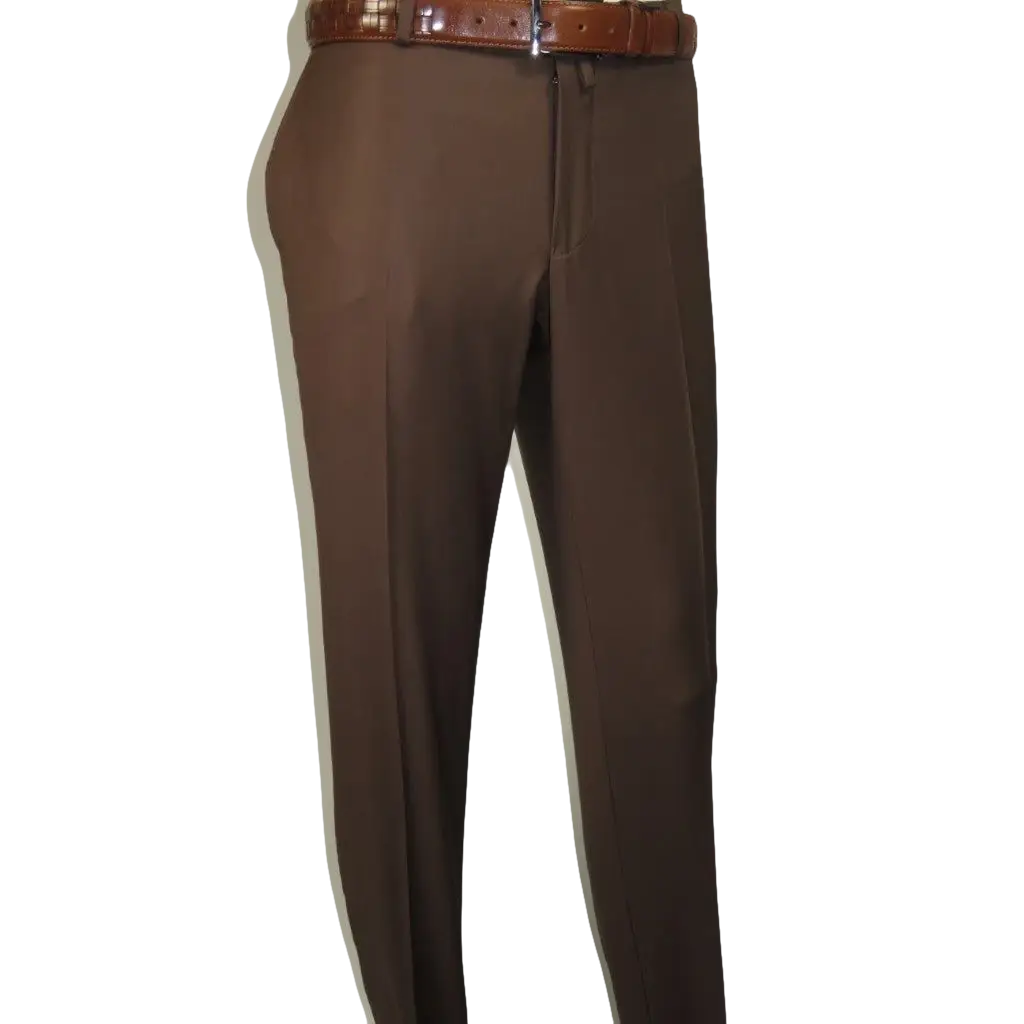 Men's MONO Turkey Slacks 100% Wool Plain Front Slim Fit 2502-12 Coco Brown