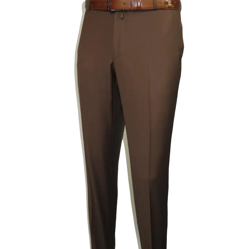 Men's MONO Turkey Slacks 100% Wool Plain Front Slim Fit 2502-12 Coco Brown