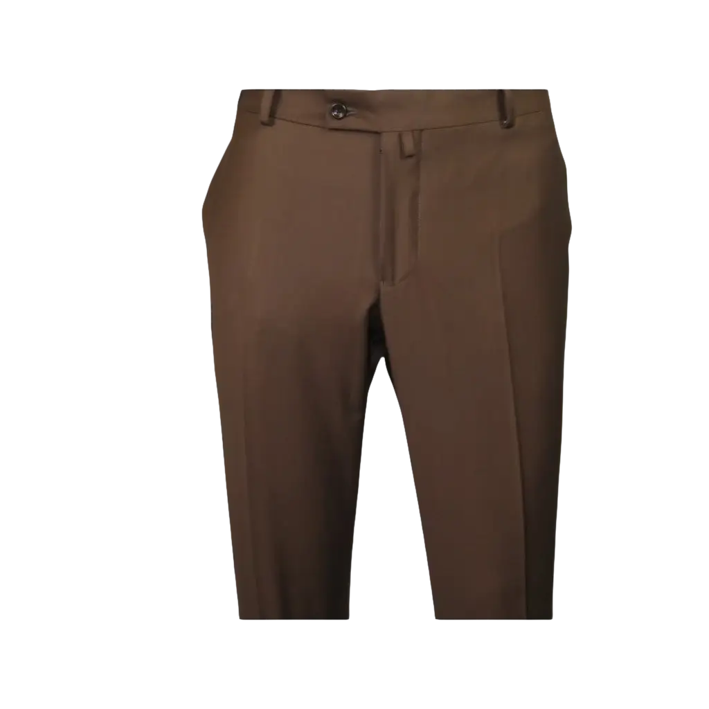 Men's MONO Turkey Slacks 100% Wool Plain Front Slim Fit 2502-12 Coco Brown