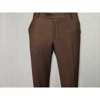 Men's MONO Turkey Slacks 100% Wool Plain Front Slim Fit 2502-12 Coco Brown