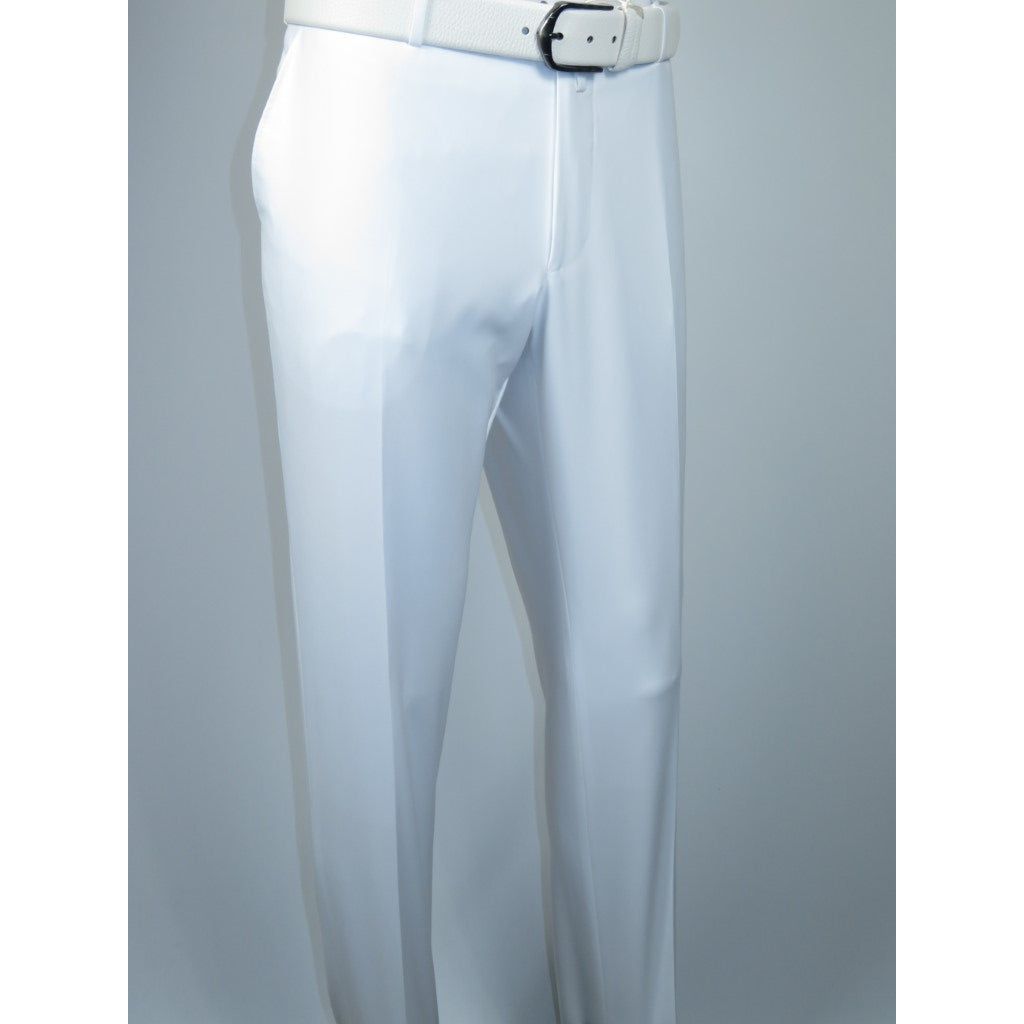 Men's MONO Turkey Slacks Wool Blend Plain Front Slim Fit 2534-10 White