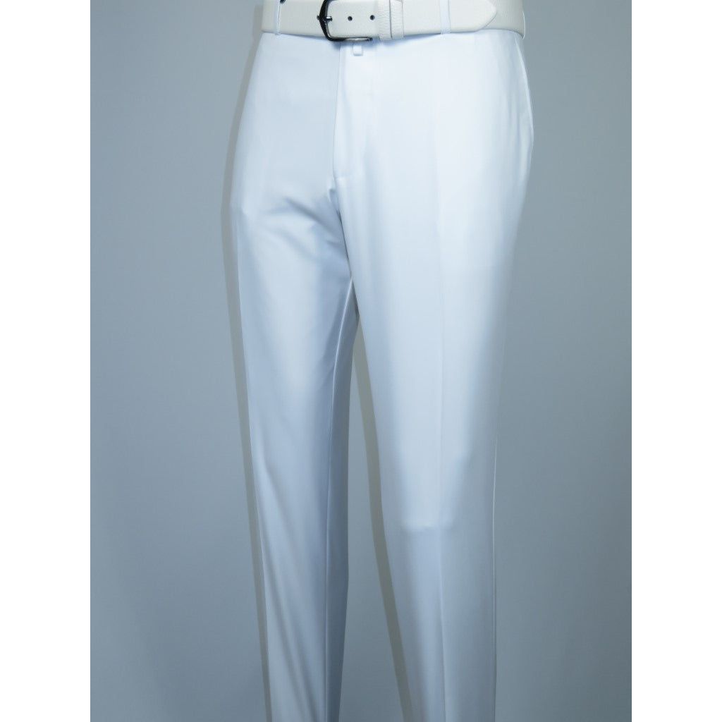 Men's MONO Turkey Slacks Wool Blend Plain Front Slim Fit 2534-10 White