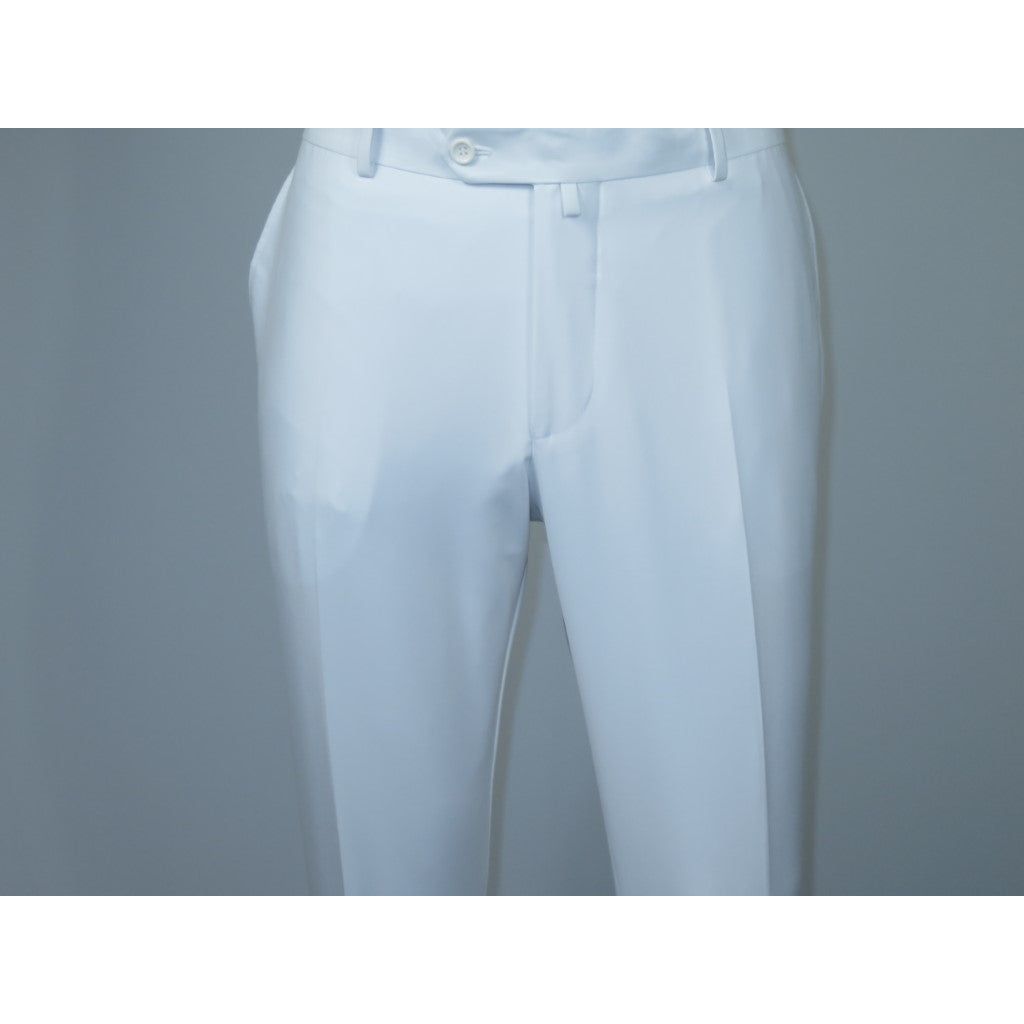 Men's MONO Turkey Slacks Wool Blend Plain Front Slim Fit 2534-10 White