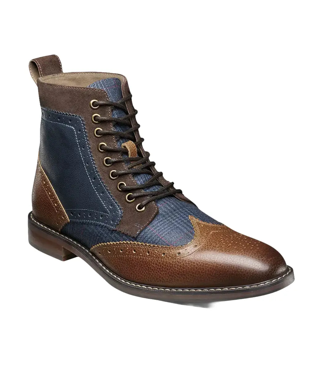 Stacy Adams Finnegan Wingtip Lace-Up Boot Cognac with Navy 25427-470