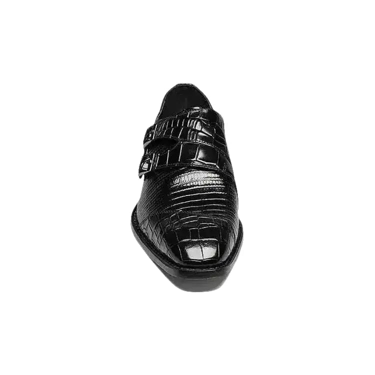 25458 Stacy Adams Leather Shoes Toscano Double Monk Strap Black Navy - J.Valintin Men's Wear Legend - 97822