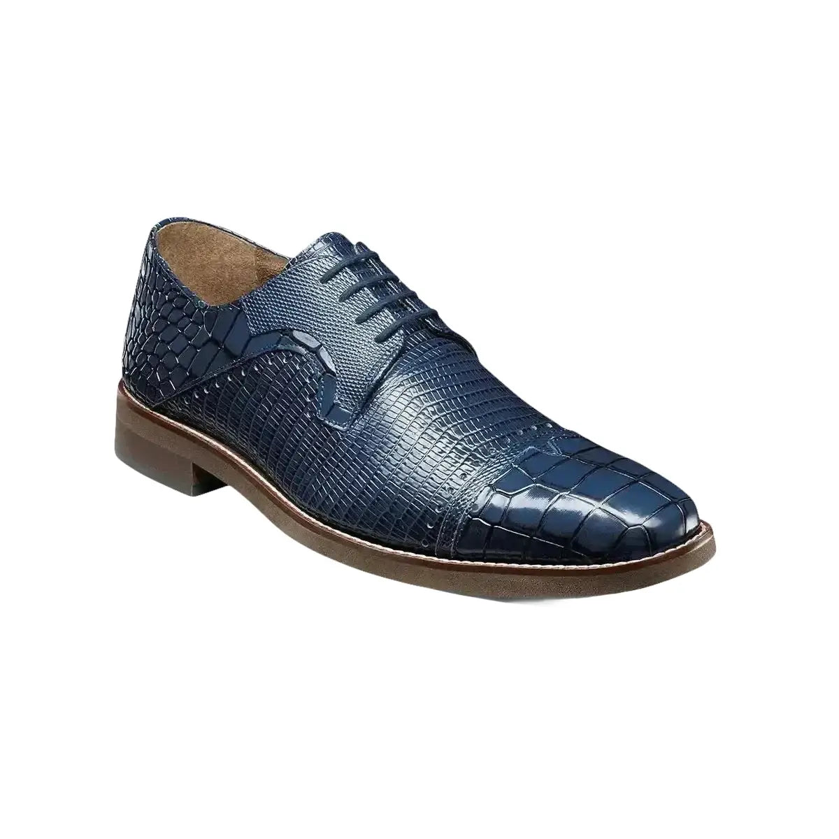 25538 Stacy Adams Leather Shoes Esposito Lizard Crocodile Print Blue Tan - J.Valintin Men's Wear Legend - 97894