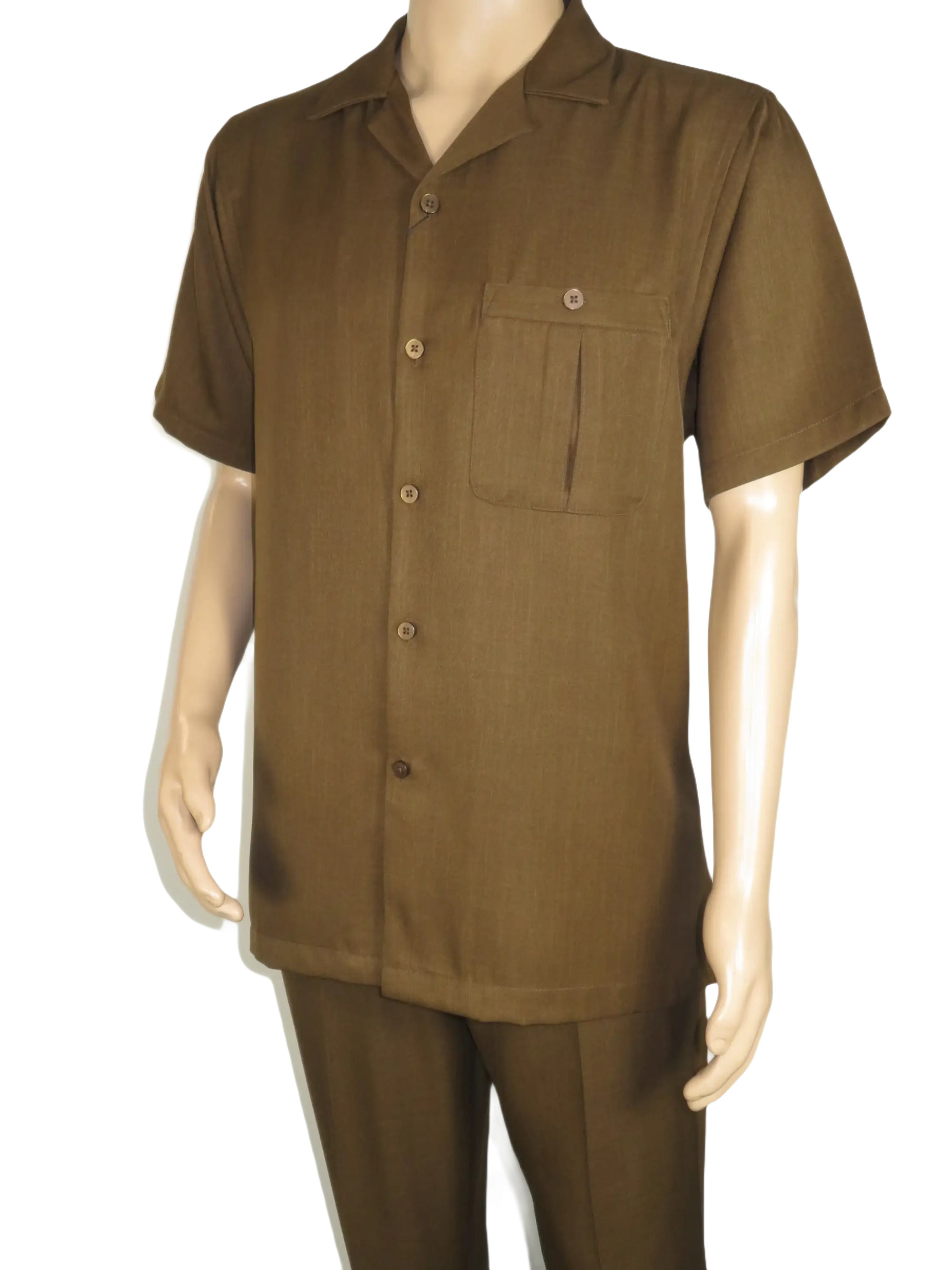 Men 2pc Walking Leisure Suit Short Sleeves By DREAMS 256-22 Solid Caramel