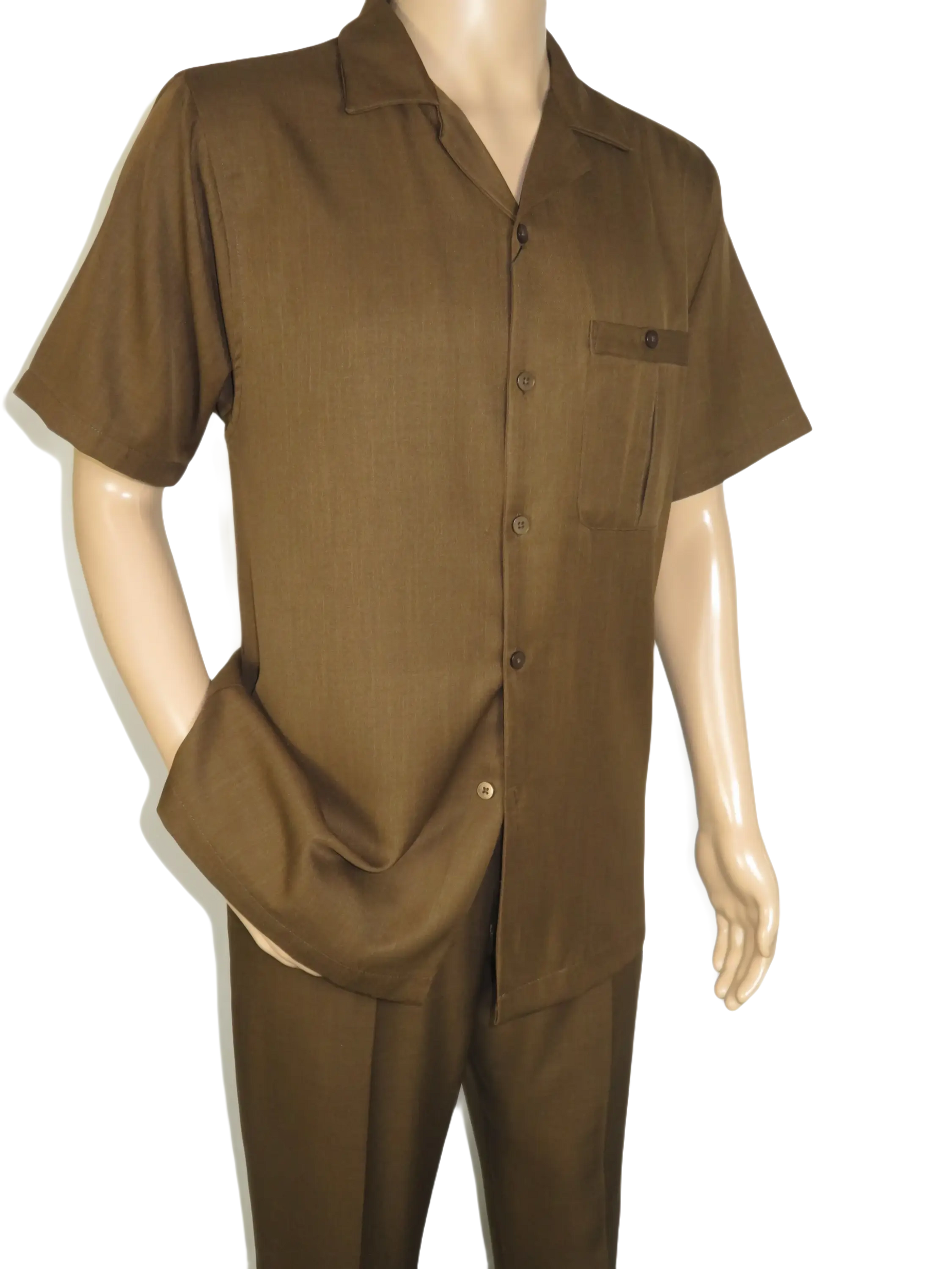 Men 2pc Walking Leisure Suit Short Sleeves By DREAMS 256-22 Solid Caramel