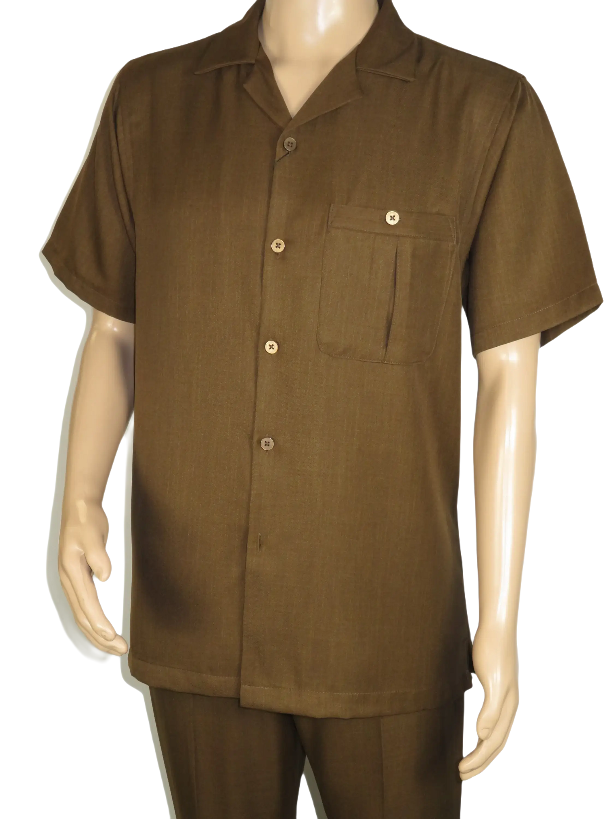 Men 2pc Walking Leisure Suit Short Sleeves By DREAMS 256-22 Solid Caramel