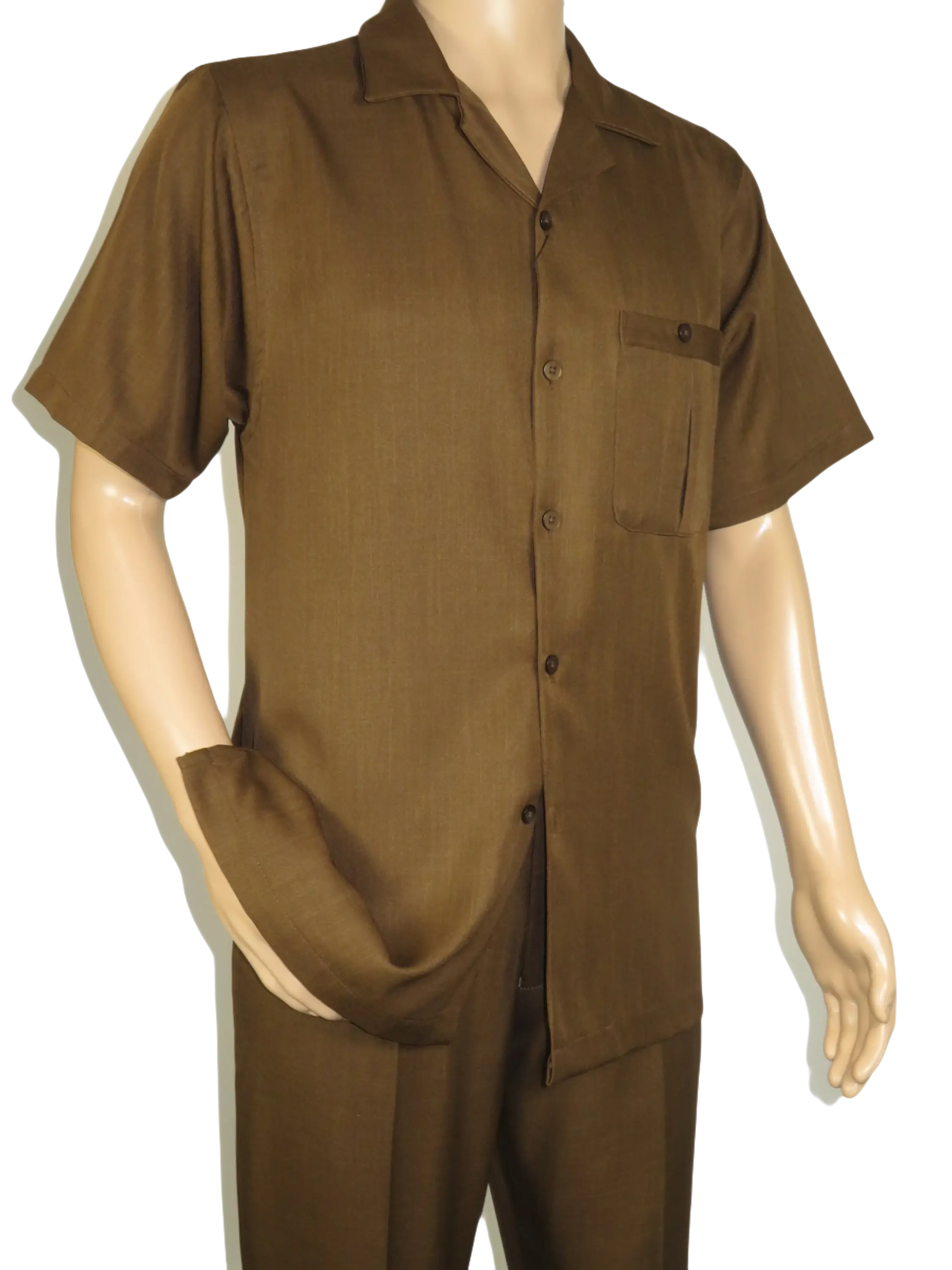 Men 2pc Walking Leisure Suit Short Sleeves By DREAMS 256-22 Solid Caramel