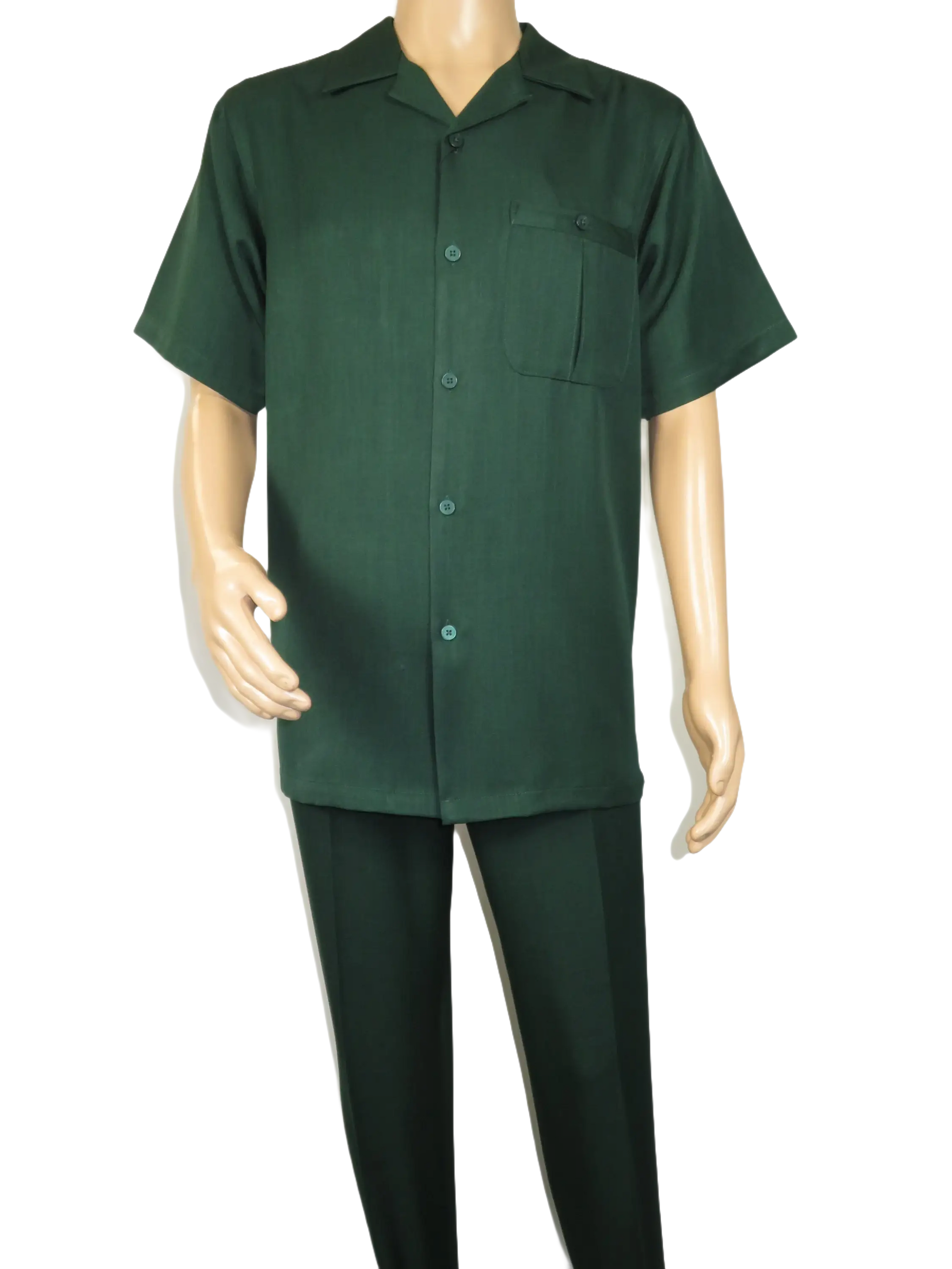 Men 2pc Walking Leisure Suit Short Sleeves By DREAMS 256-24 Hunter Green