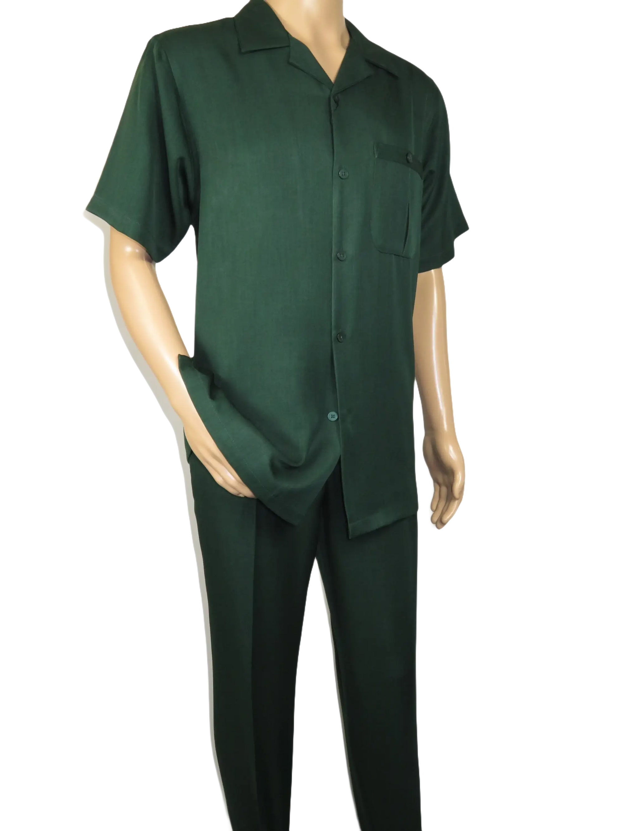 Men 2pc Walking Leisure Suit Short Sleeves By DREAMS 256-24 Hunter Green