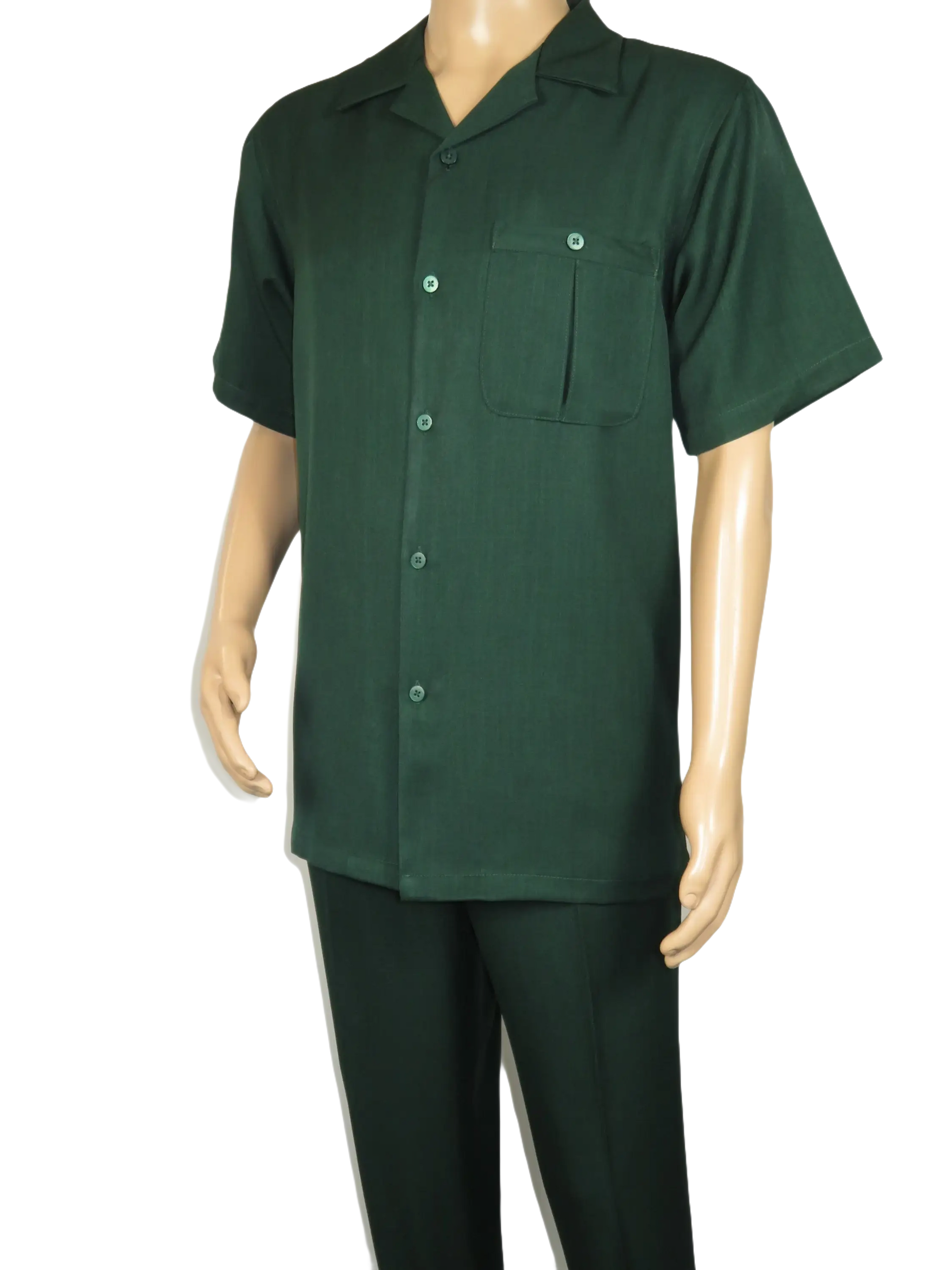 Men 2pc Walking Leisure Suit Short Sleeves By DREAMS 256-24 Hunter Green