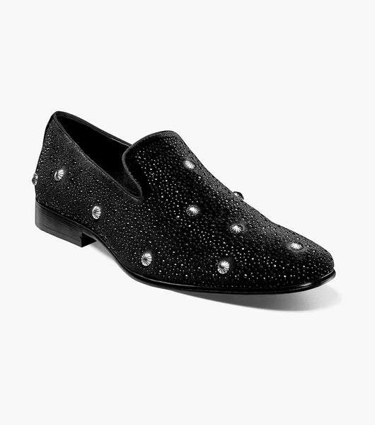 Stacy Adams Spangle Rhinestone Slip On Shoes Black and Silver 25699-042