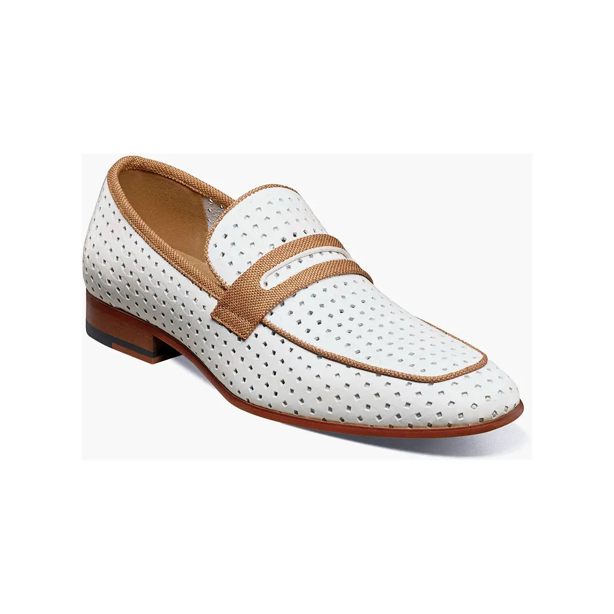 Stacy Adams Winstead Moc Toe Saddle Slip On Summer Shoes White 25704-100
