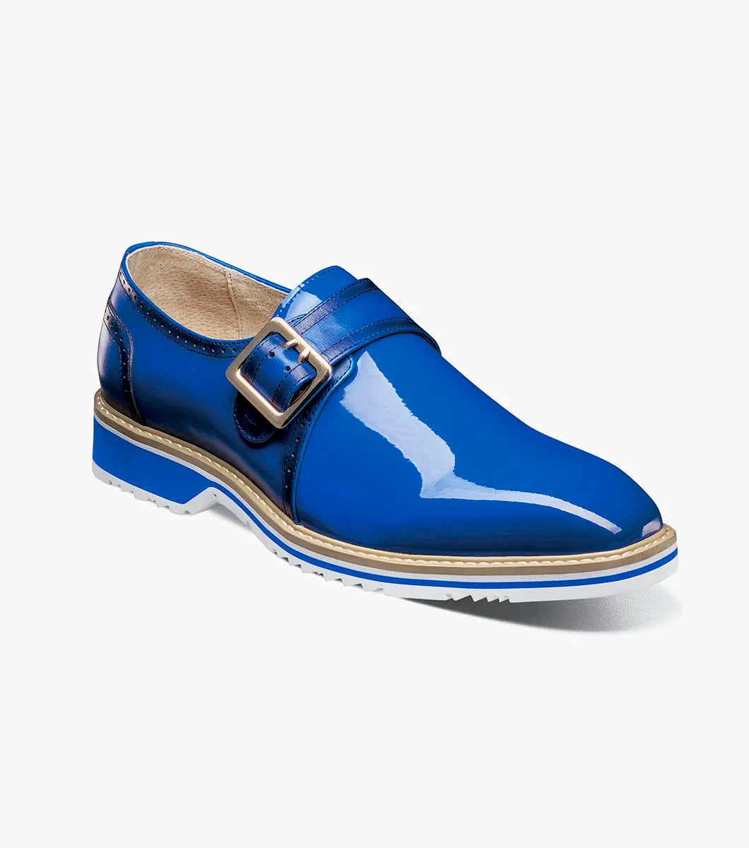 Stacy Adams Bartram Plain Toe Monk Strap Patent Shoes Blue 25724-400