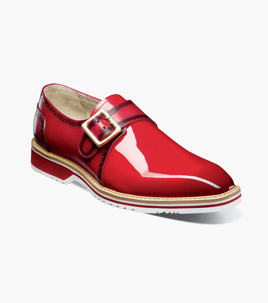 Stacy Adams Bartram Plain Toe Monk Strap Patent Shoes Red 25724-600
